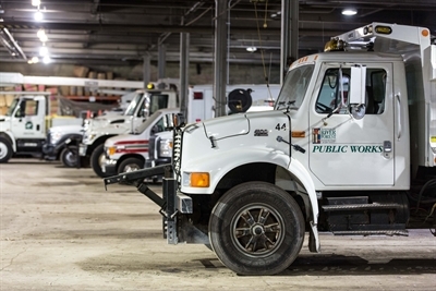 Public Works trucks in garage