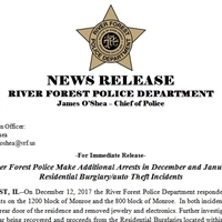 River Forest Police Make Additional Arrests in December and January  Residential Burglary/auto Theft Incidents